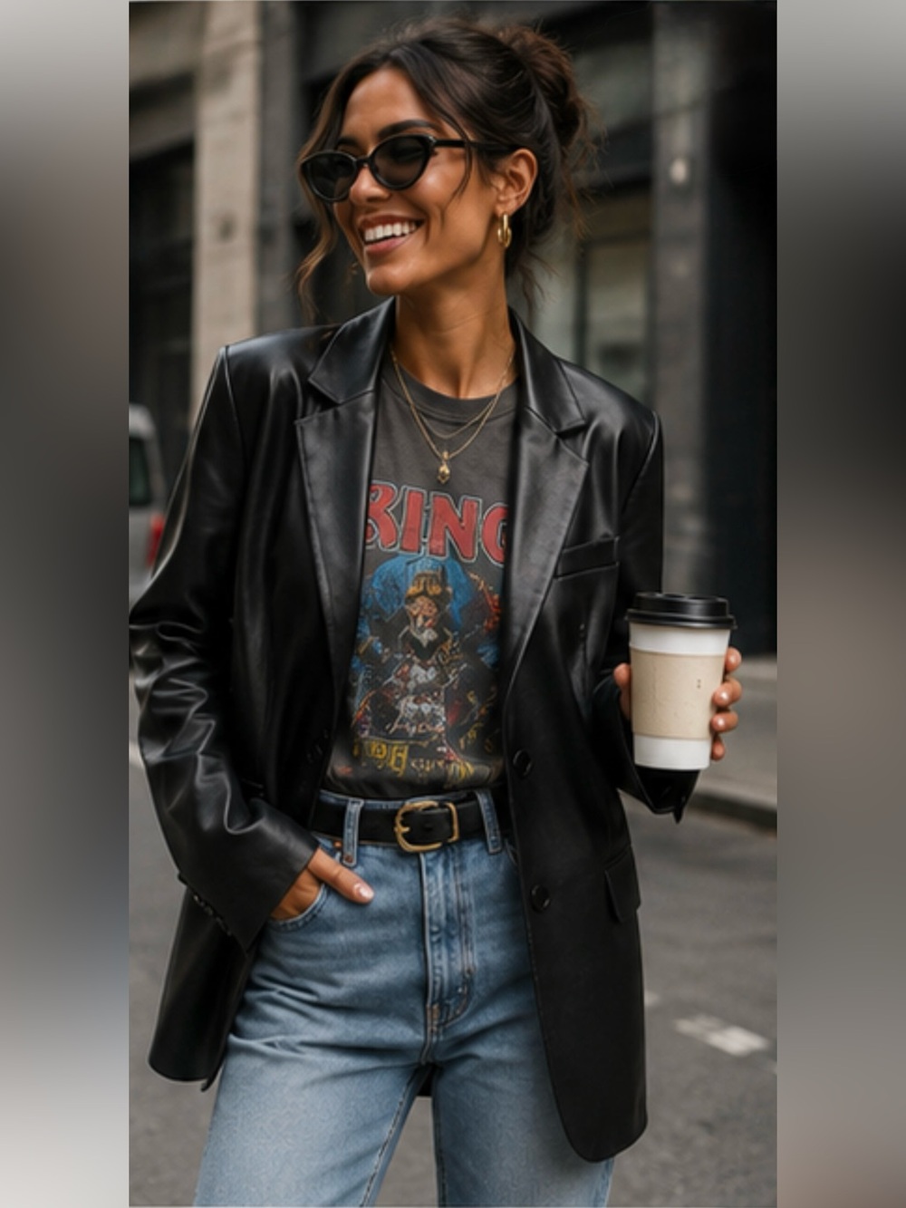 Endless Rose Black Faux Leather Blazer